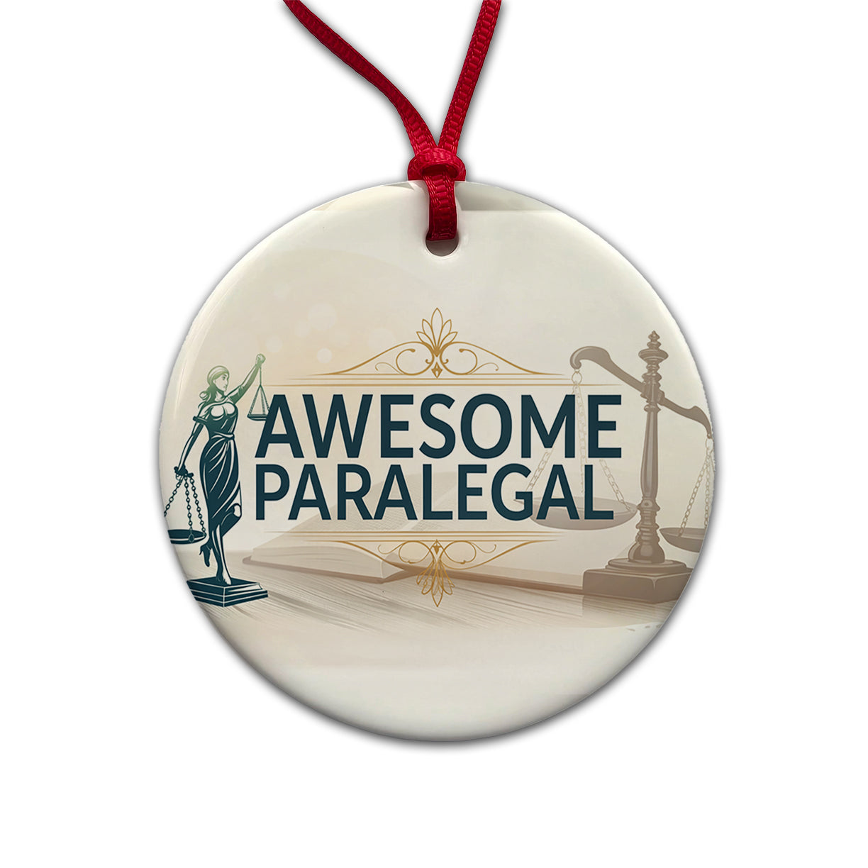Awesome Paralegal Scales of Justice Inspirational Round Ceramic Holiday Christmas Tree Ornament