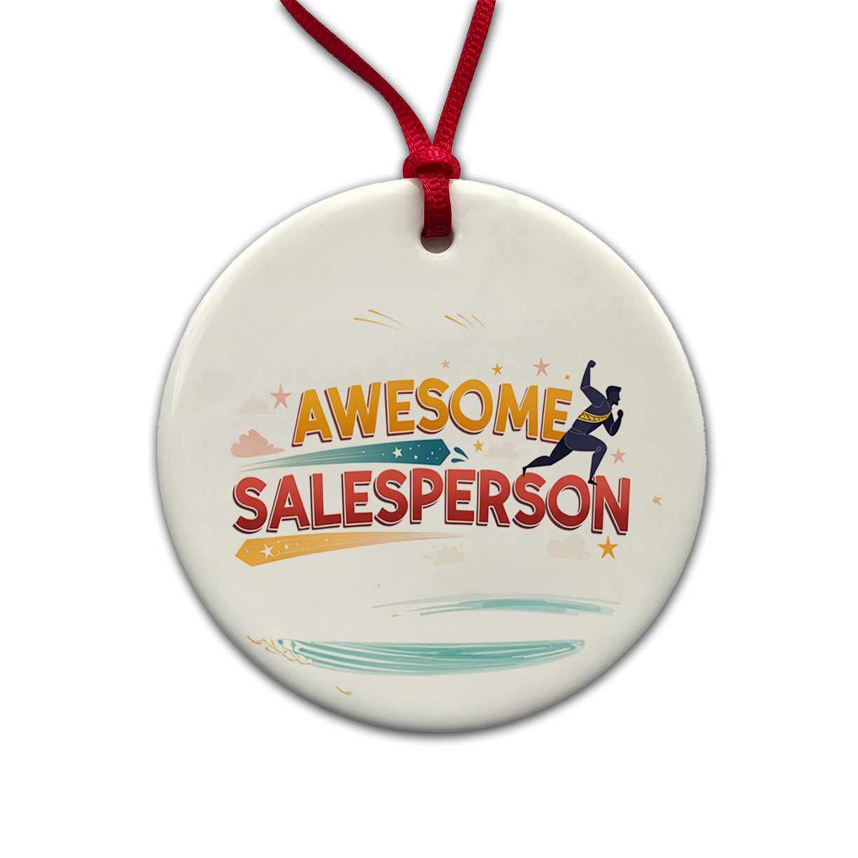Awesome Salesperson Inspirational Superhero Round Ceramic Holiday Christmas Tree Ornament