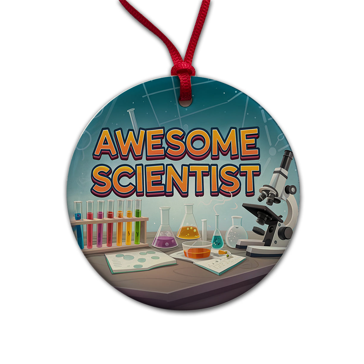 Awesome Scientist Inspirational Lab Microscope Round Ceramic Holiday Christmas Tree Ornament