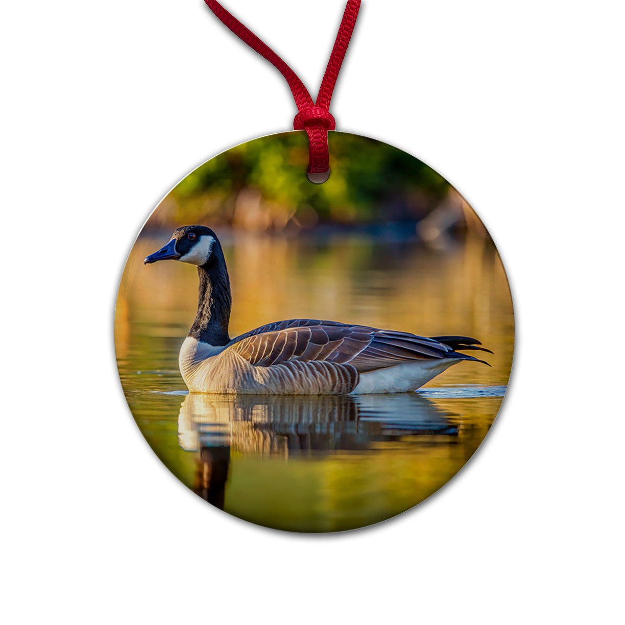 Canada Canadian Goose on Lake Round Ceramic Holiday Christmas Tree Ornament