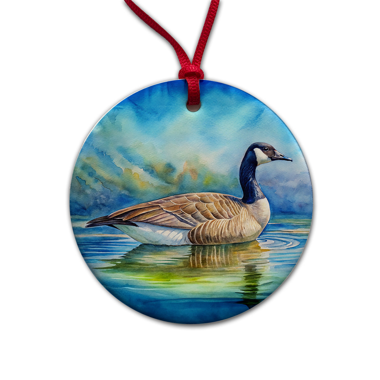 Canada Canadian Goose Watercolor Round Ceramic Holiday Christmas Tree Ornament
