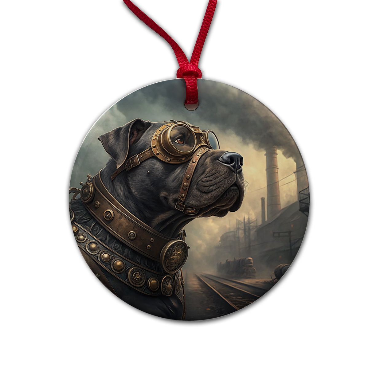 Cane Corso Dog Steampunk Round Ceramic Holiday Christmas Tree Ornament
