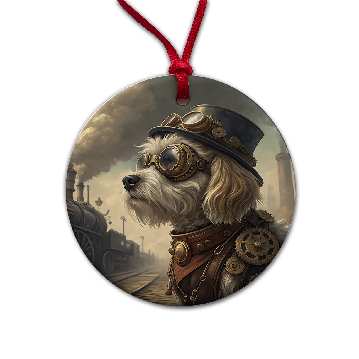 Cavachon Dog Steampunk Round Ceramic Holiday Christmas Tree Ornament