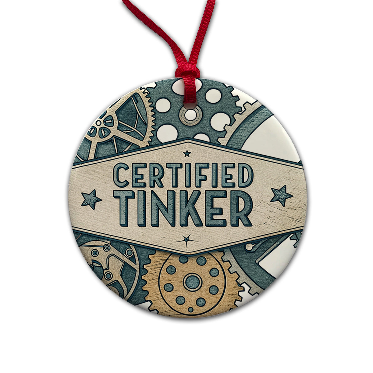 Certified Tinker Gears Round Ceramic Holiday Christmas Tree Ornament