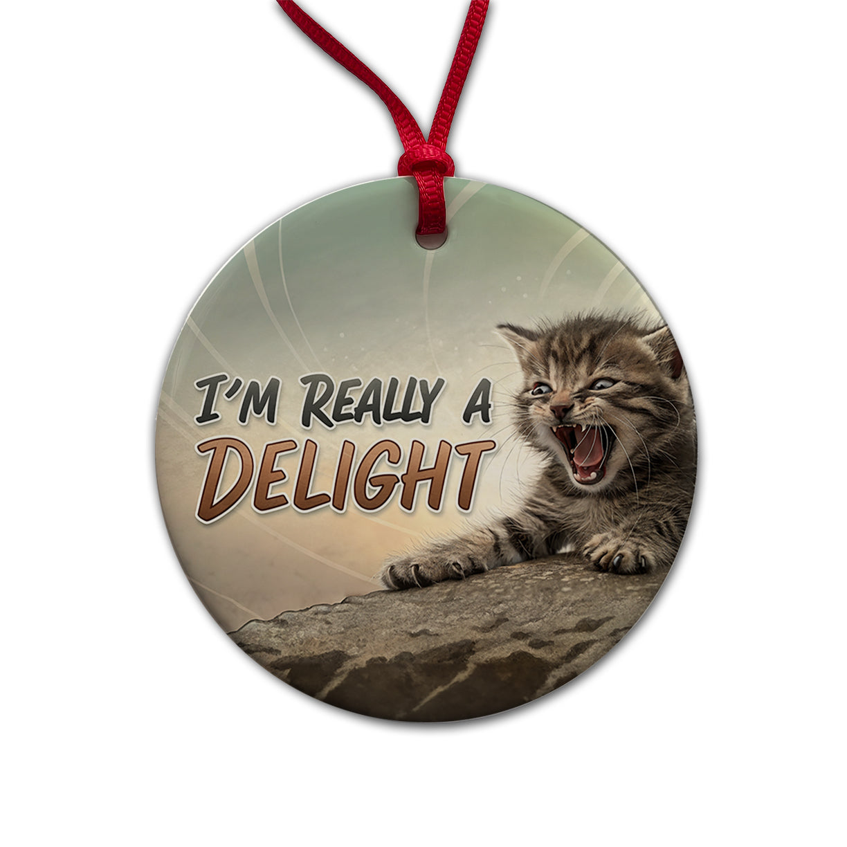 I'm Really a Delight Funny Angry Kitten Round Ceramic Holiday Christmas Tree Ornament