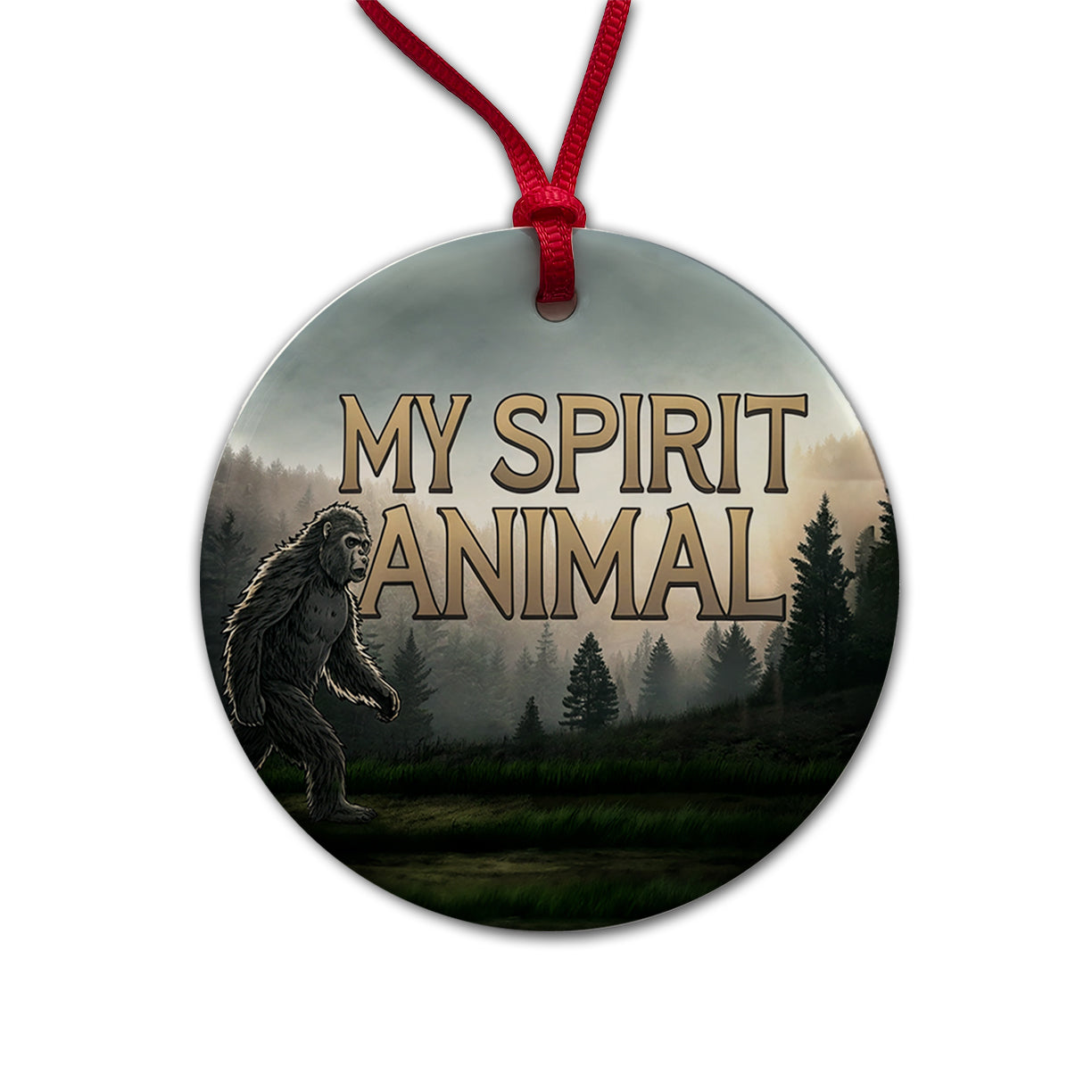 My Spirit Animal Bigfoot Funny Fantasy Round Ceramic Holiday Christmas Tree Ornament