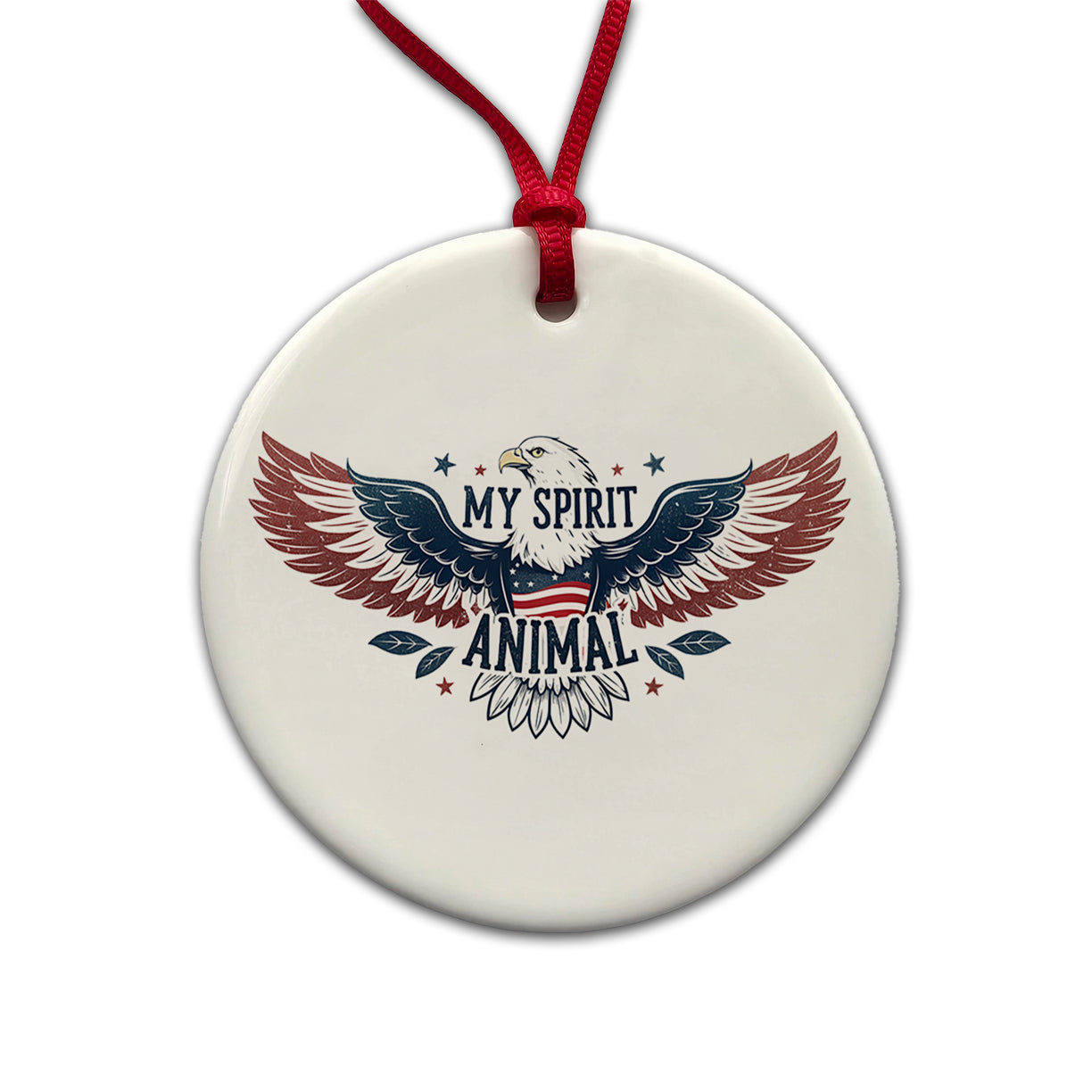 My Spirit Animal Patriotic American Bald Eagle Round Ceramic Holiday Christmas Tree Ornament