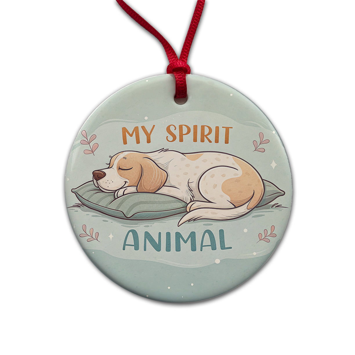 My Spirit Animal Sleeping Dog Funny Round Ceramic Holiday Christmas Tree Ornament