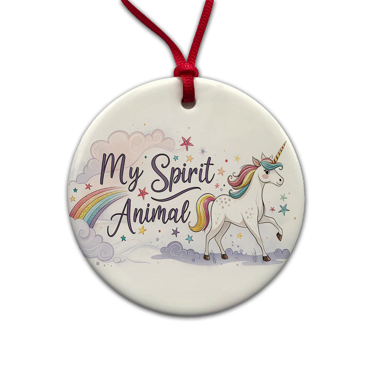 My Spirit Animal Unicorn Funny Fantasy Round Ceramic Holiday Christmas Tree Ornament