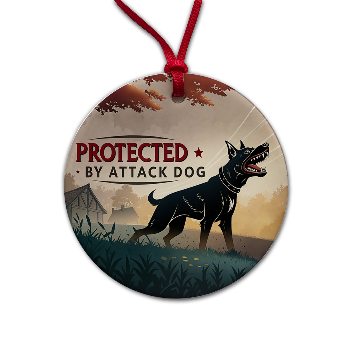 Protected By Attack Dog Round Ceramic Holiday Christmas Tree Ornament