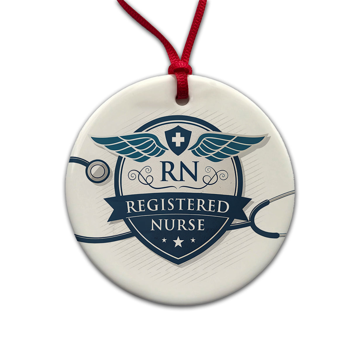 RN Registered Nurse Medical Hospital Round Ceramic Holiday Christmas Tree Ornament