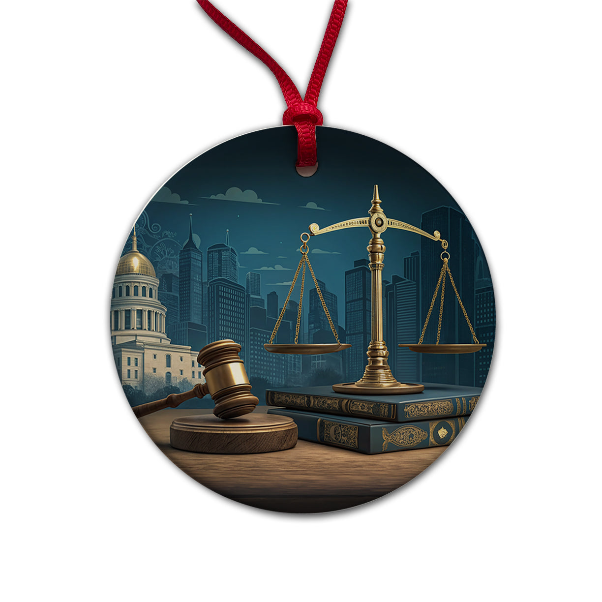 Scales Of Justice Legal Lawyer Judge Round Ceramic Holiday Christmas Tree Ornament