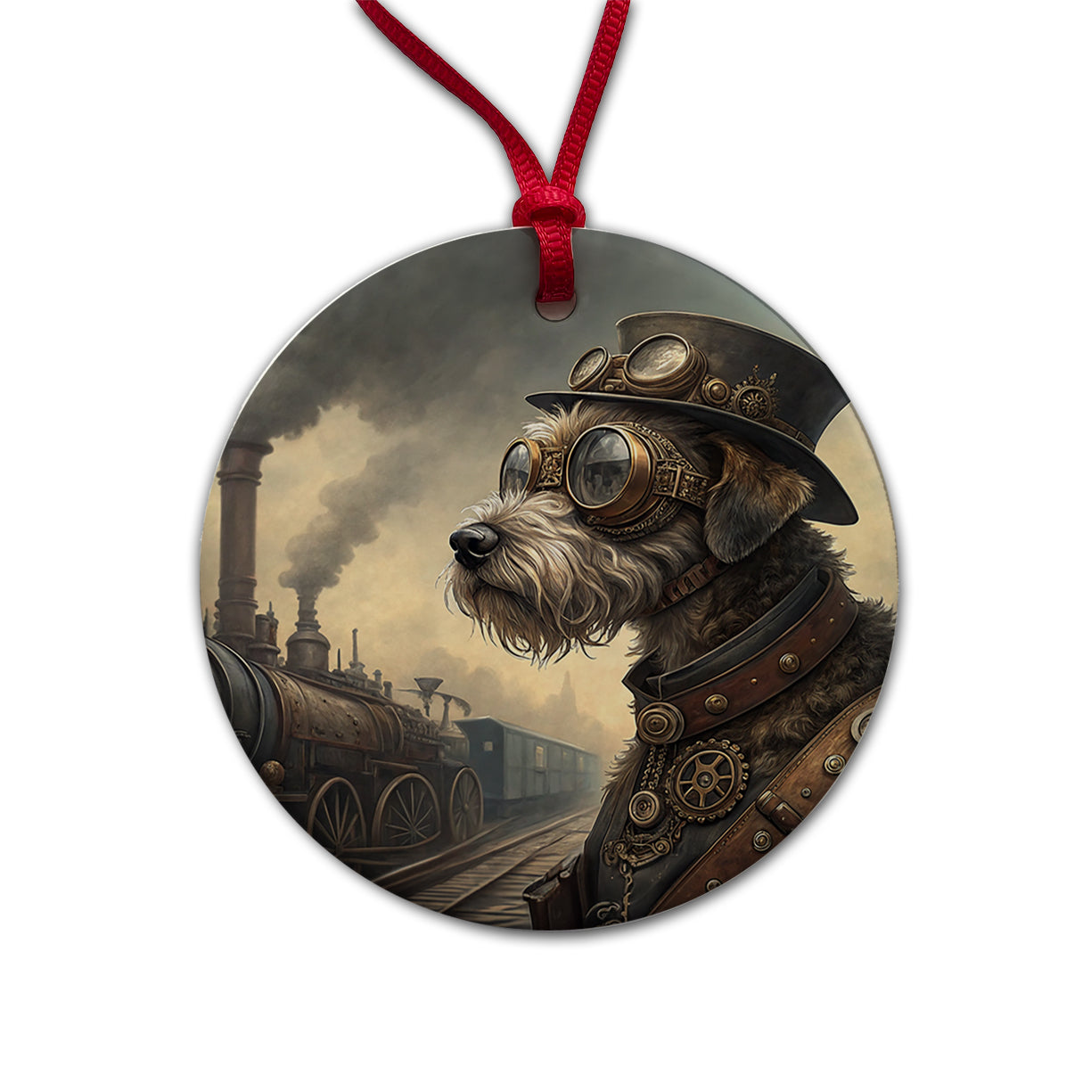Schnoodle Dog Steampunk Round Ceramic Holiday Christmas Tree Ornament