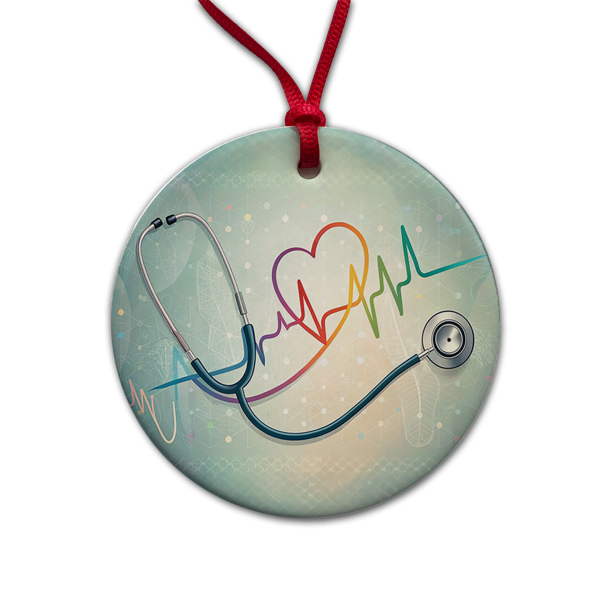 Stethoscope Heartbeat Medical Doctor Nurse EMT Round Ceramic Holiday Christmas Tree Ornament