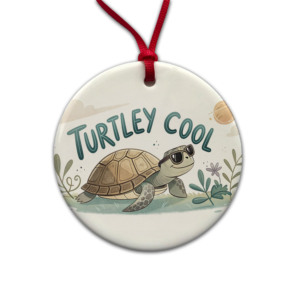 Turtley Cool Turtle Wearing Sunglasses Totally Round Ceramic Holiday Christmas Tree Ornament