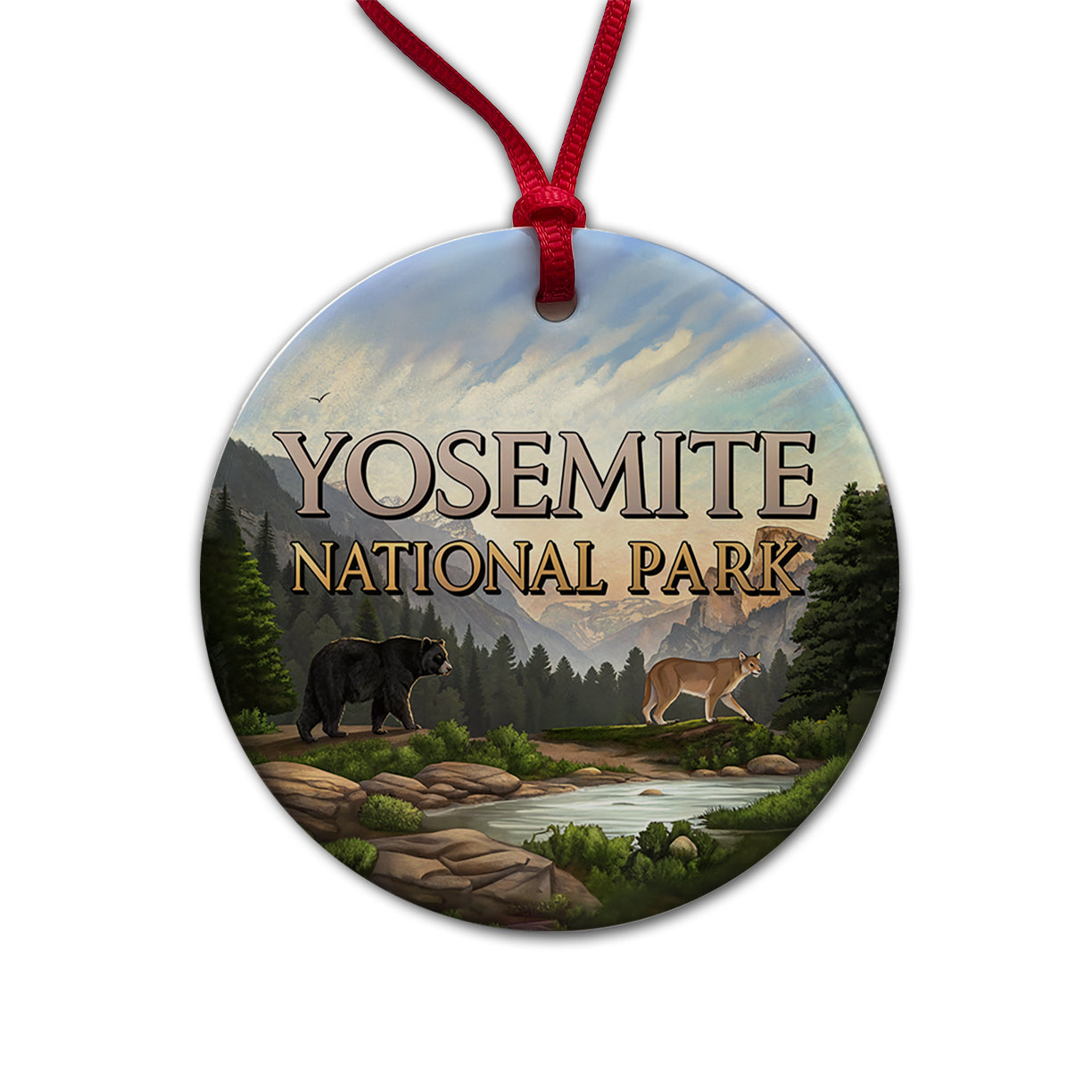 Yosemite National Park Animals Round Ceramic Holiday Christmas Tree Ornament