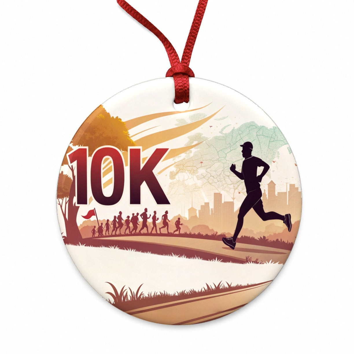 10k Marathon Running Jogging Round Ceramic Holiday Christmas Tree Ornament