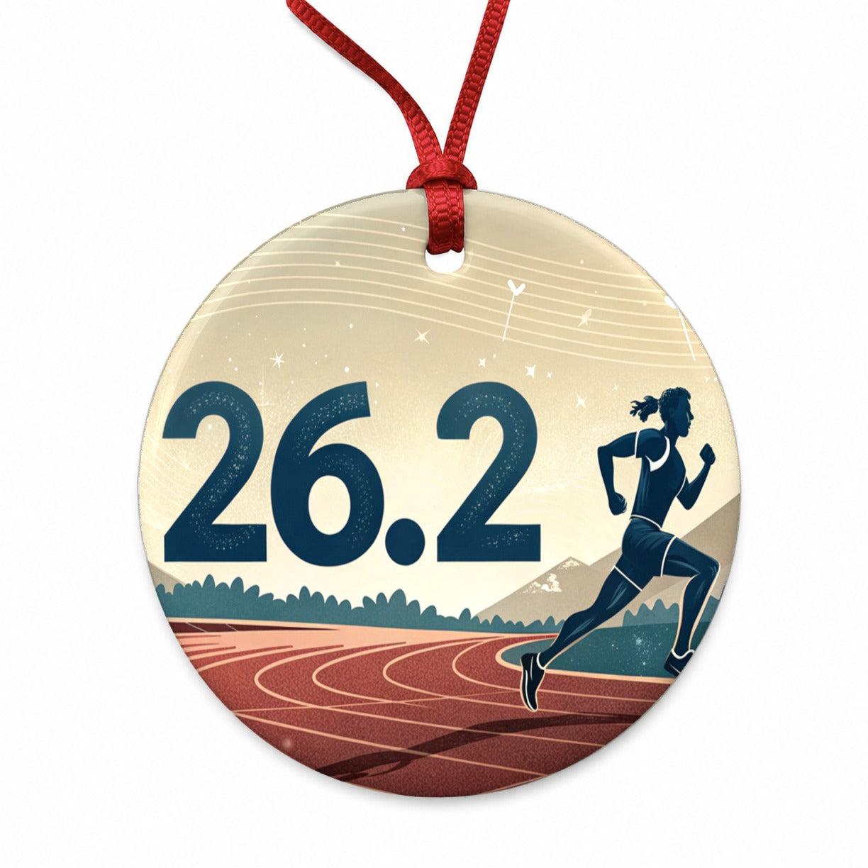 26.2 Marathon Running Jogging Track Round Ceramic Holiday Christmas Tree Ornament