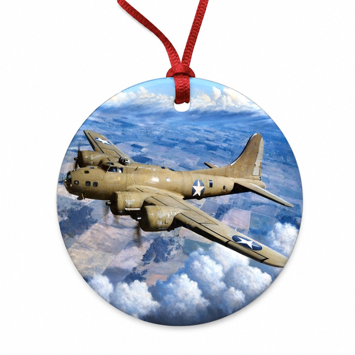 B-17 Flying Fortress WWII United States Air Force Heavy Bomber Round Ceramic Holiday Christmas Tree Ornament