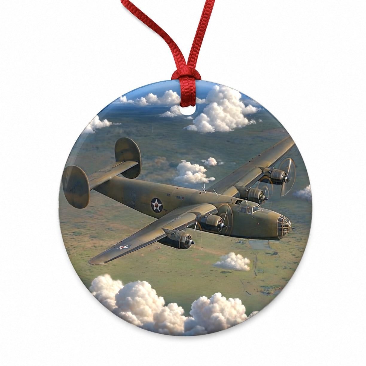 B-24 Liberator WWII United States Air Force Heavy Bomber Round Ceramic Holiday Christmas Tree Ornament