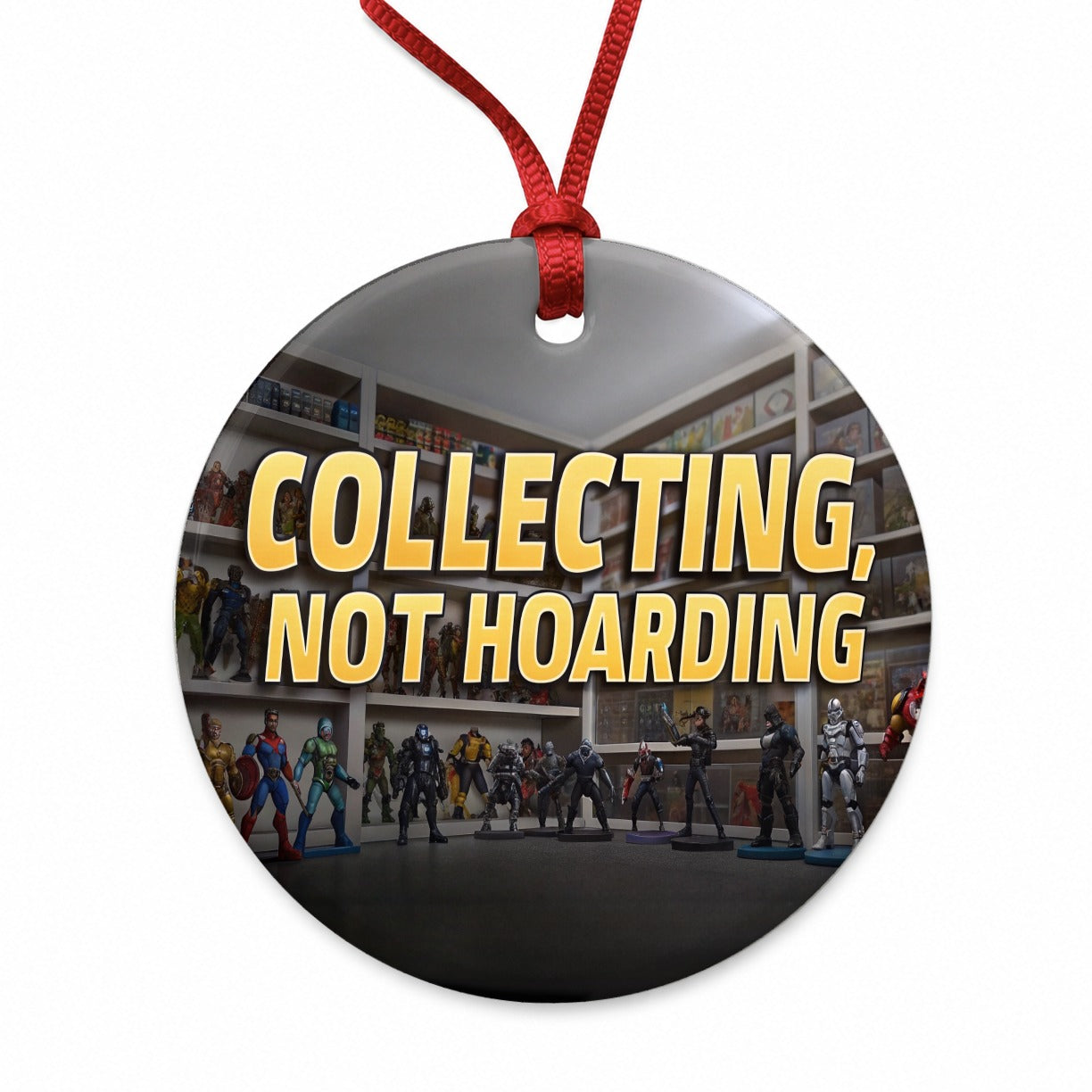 Collecting Not Hoarding Action Figures Funny Round Ceramic Holiday Christmas Tree Ornament