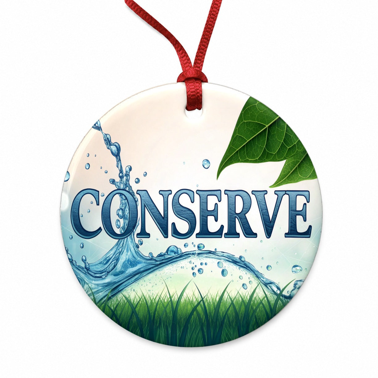 Conserve Water Recycle Conservation Round Ceramic Holiday Christmas Tree Ornament