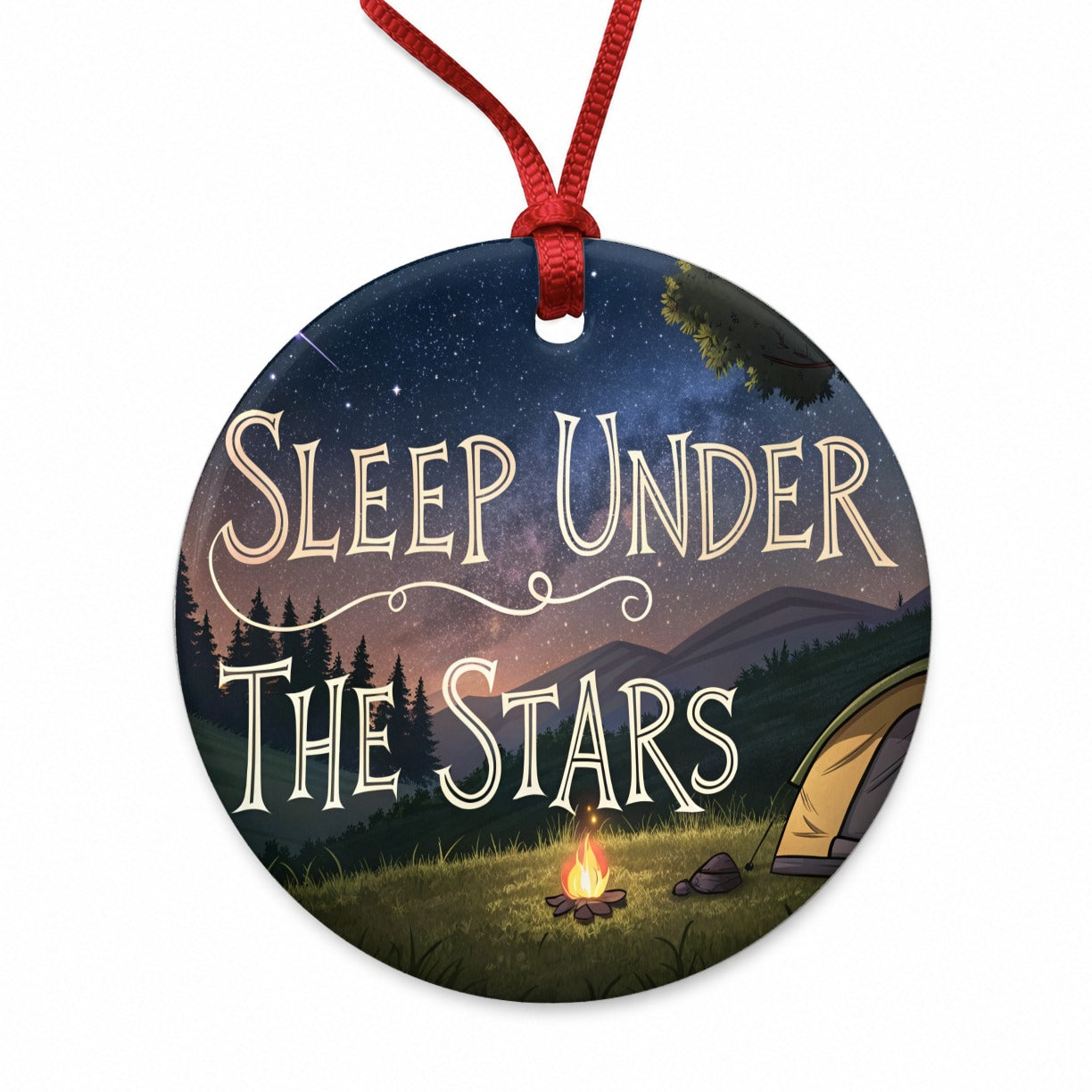 Sleep Under The Stars Camping Camper Round Ceramic Holiday Christmas Tree Ornament
