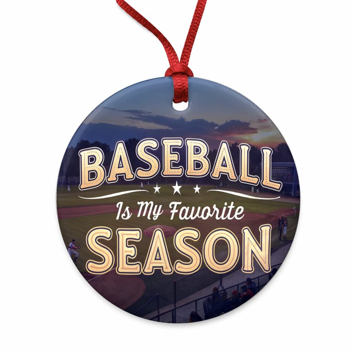 Baseball Is My Favorite Season Funny Round Ceramic Holiday Christmas Tree Ornament