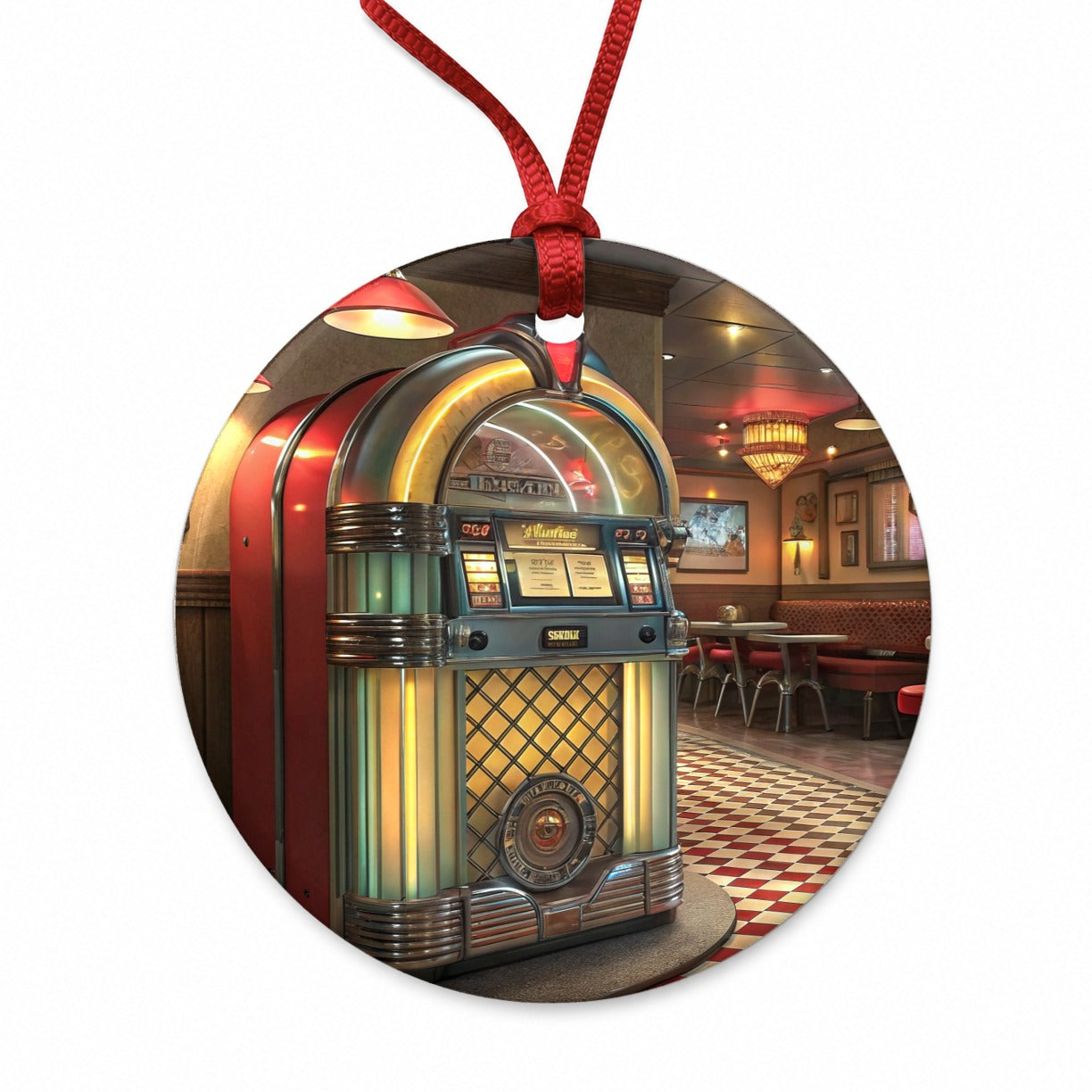 Classic Diner Jukebox Round Ceramic Holiday Christmas Tree Ornament