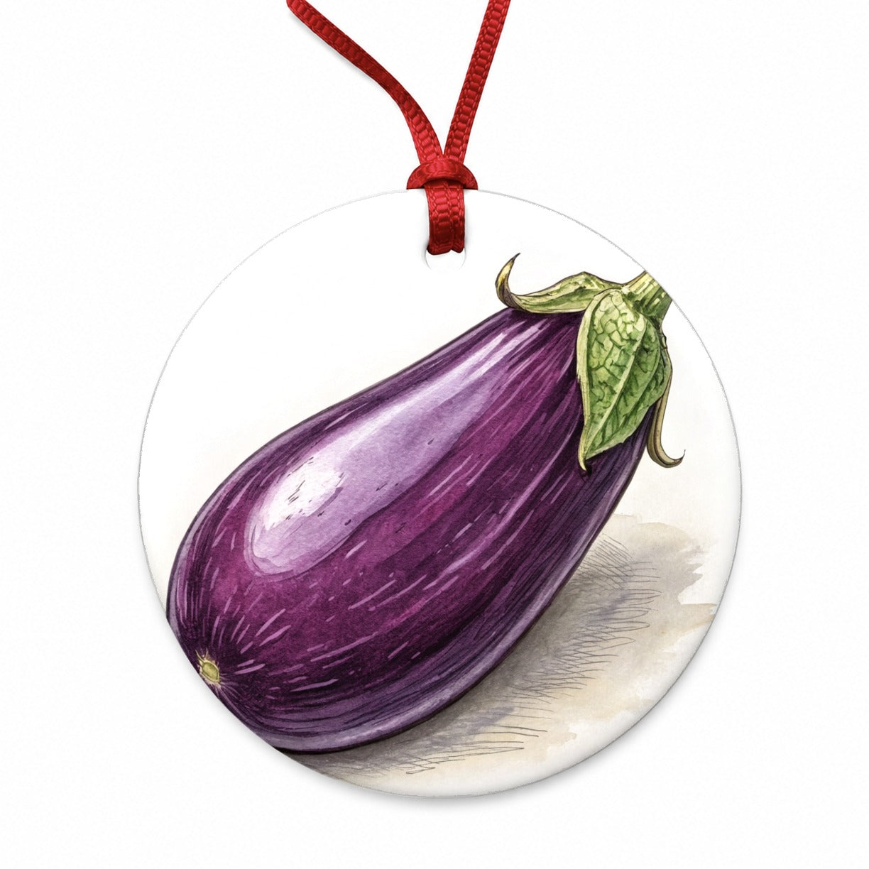 Eggplant Illustration Round Ceramic Holiday Christmas Tree Ornament