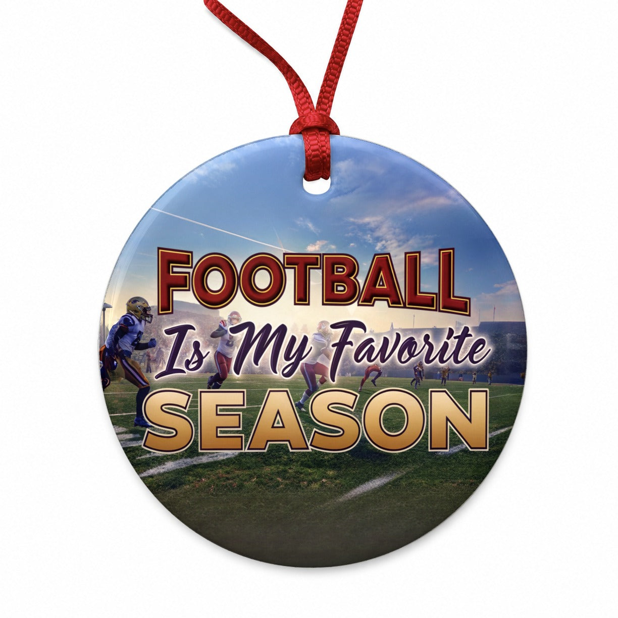 Football Is My Favorite Season Funny Round Ceramic Holiday Christmas Tree Ornament
