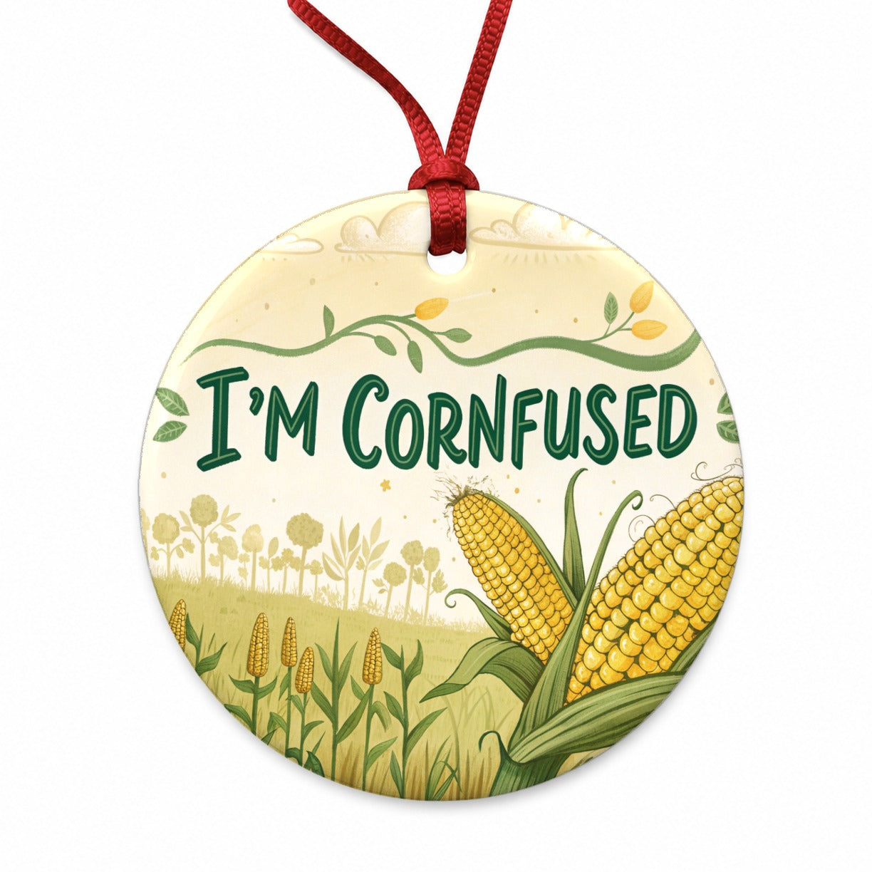 I'm Cornfused Funny Confused Round Ceramic Holiday Christmas Tree Ornament