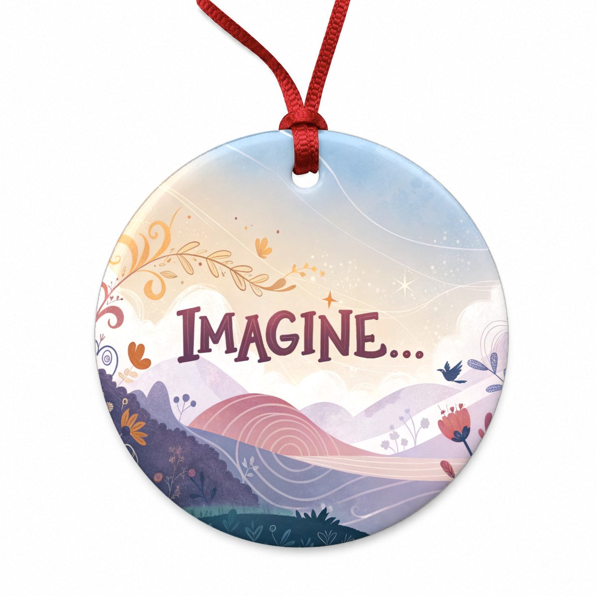 Imagine Inspirational Round Ceramic Holiday Christmas Tree Ornament