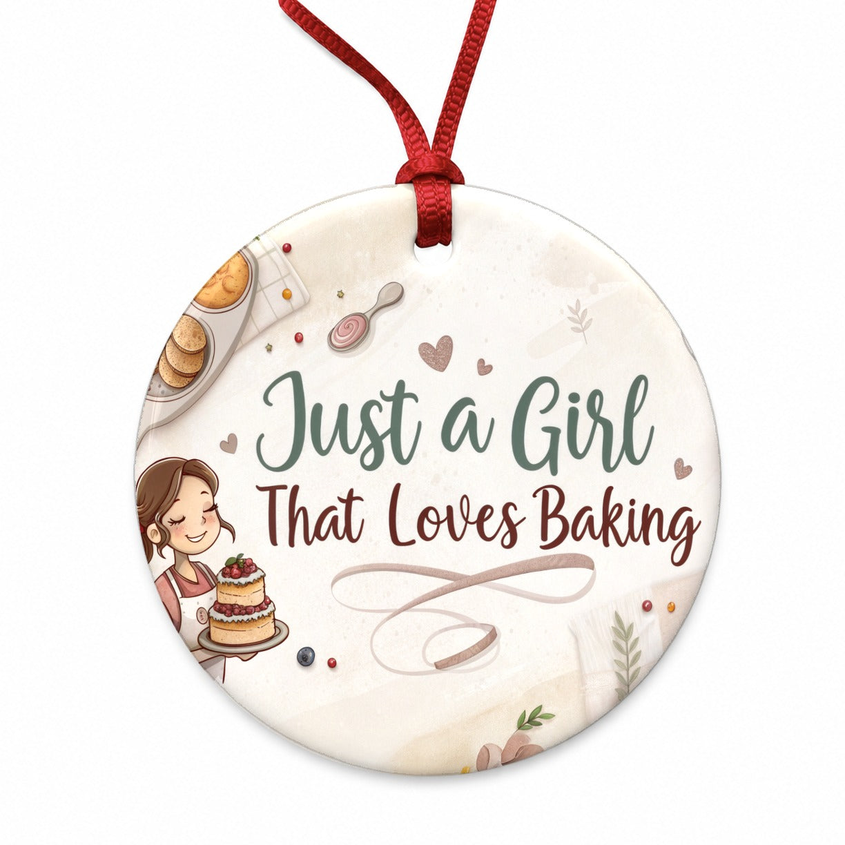 Just A Girl That Loves Baking Round Ceramic Holiday Christmas Tree Ornament
