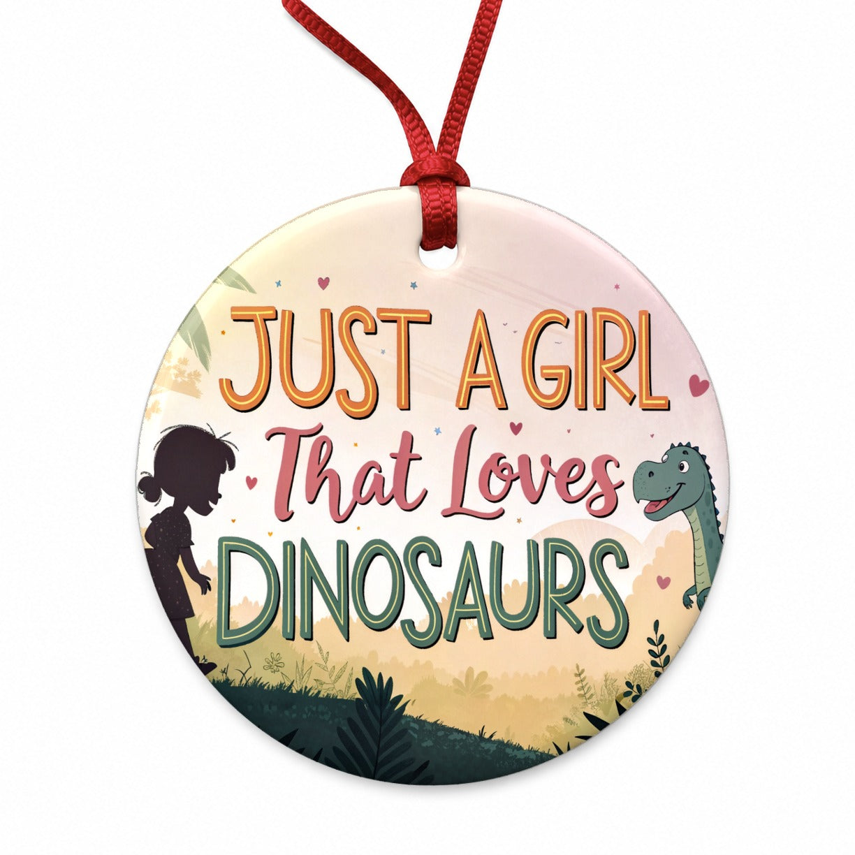 Just A Girl That Loves Dinosaurs Funny Round Ceramic Holiday Christmas Tree Ornament