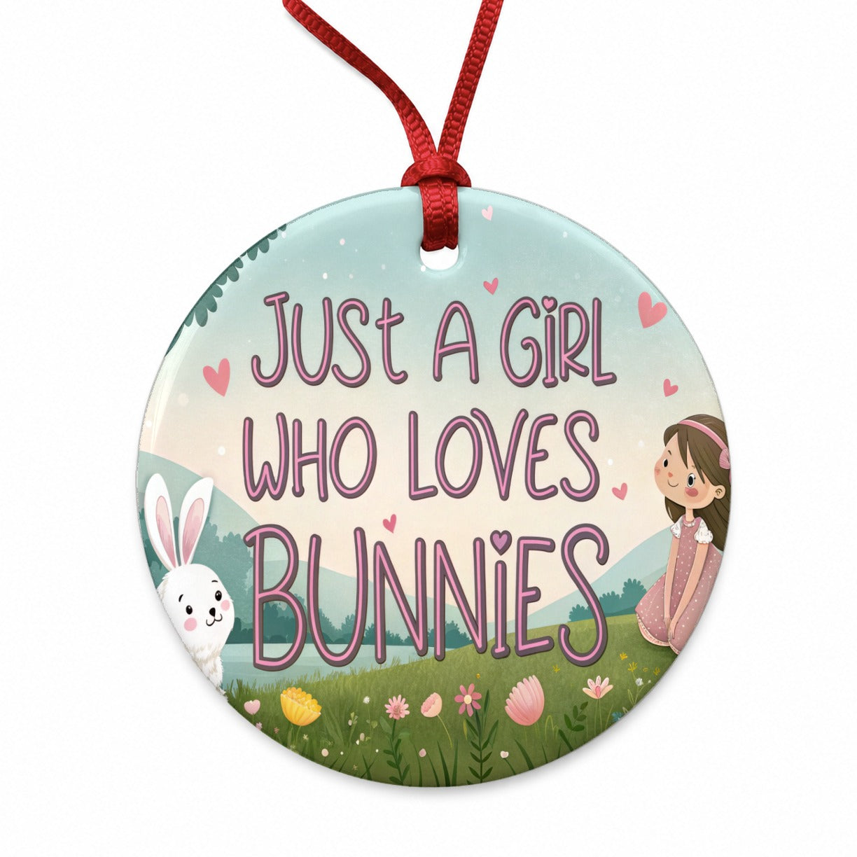 Just A Girl Who Loves Bunnies Rabbits Round Ceramic Holiday Christmas Tree Ornament
