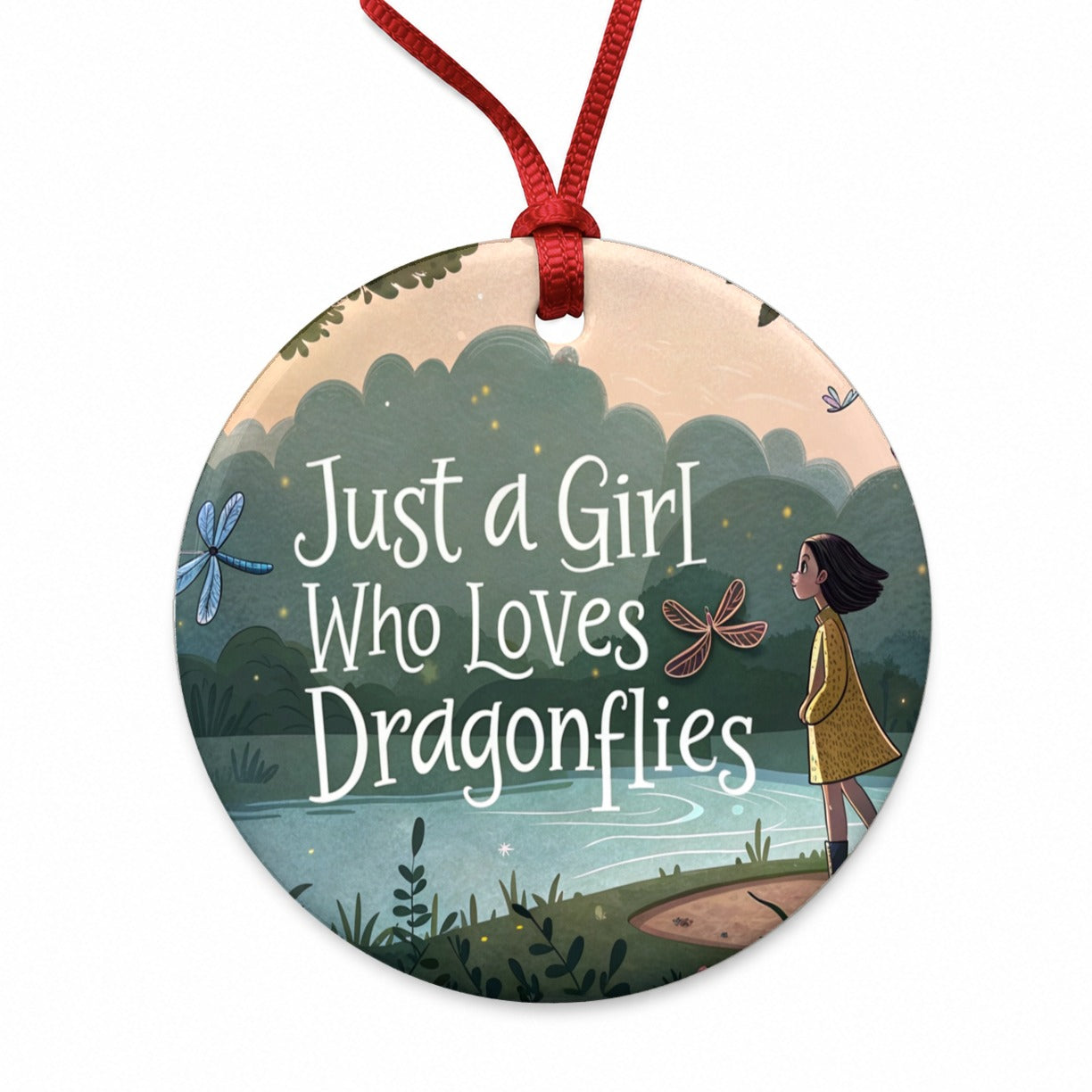 Just A Girl Who Loves Dragonflies Round Ceramic Holiday Christmas Tree Ornament