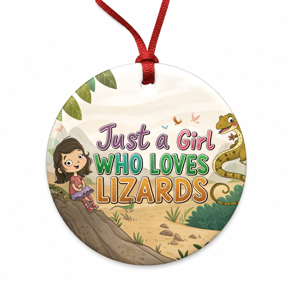Just A Girl Who Loves Lizards Cute Round Ceramic Holiday Christmas Tree Ornament