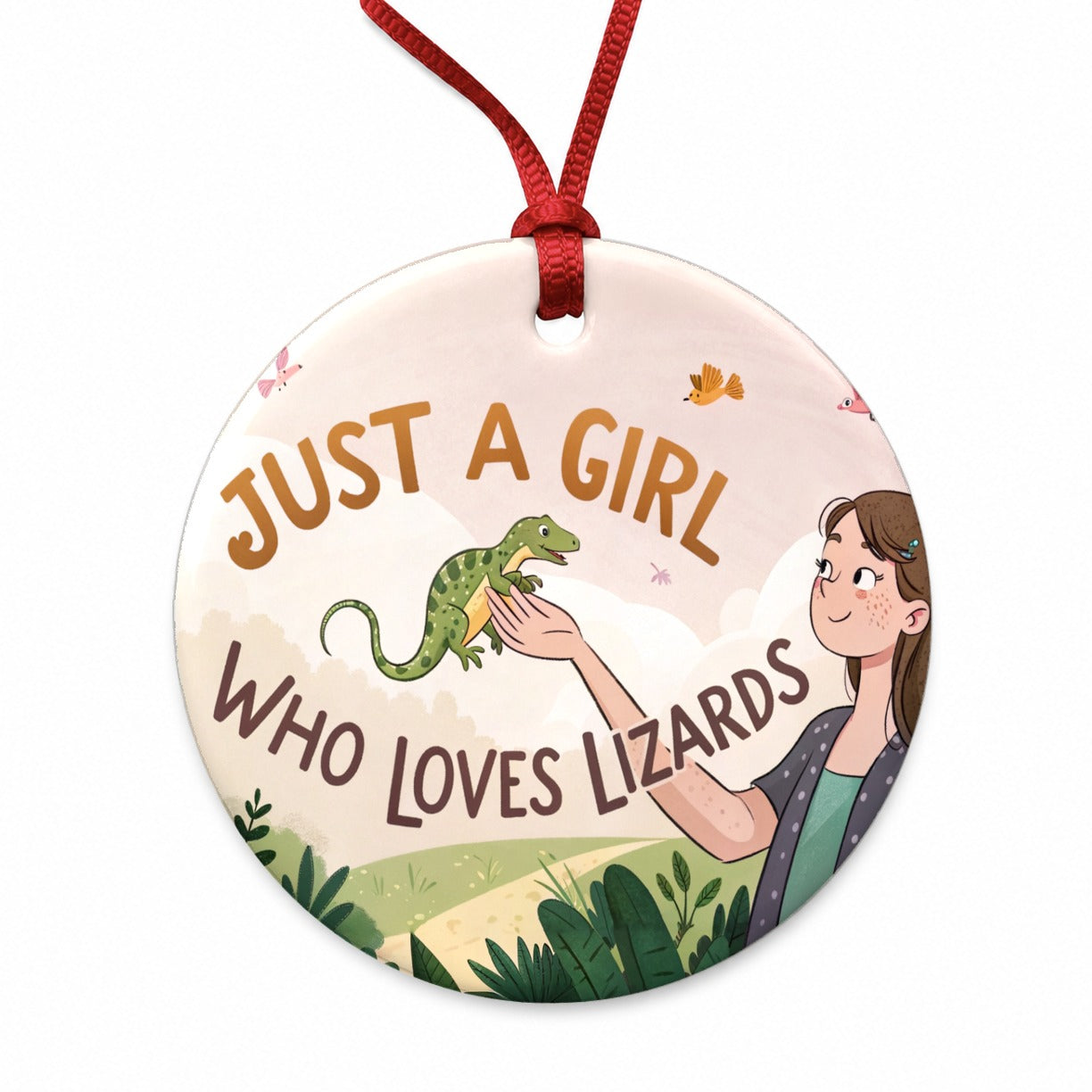Just A Girl Who Loves Lizards Funny Round Ceramic Holiday Christmas Tree Ornament