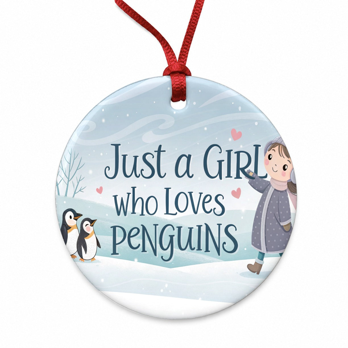 Just A Girl Who Loves Penguins Cute Round Ceramic Holiday Christmas Tree Ornament