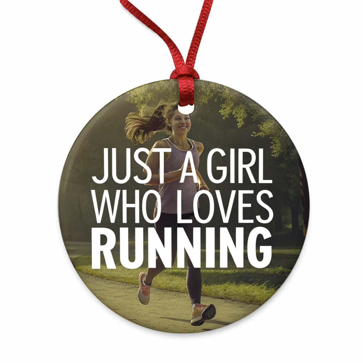 Just A Girl Who Loves Running Jogging Round Ceramic Holiday Christmas Tree Ornament