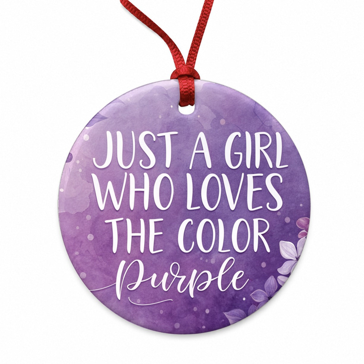 Just A Girl Who Loves The Color Purple Funny Round Ceramic Holiday Christmas Tree Ornament