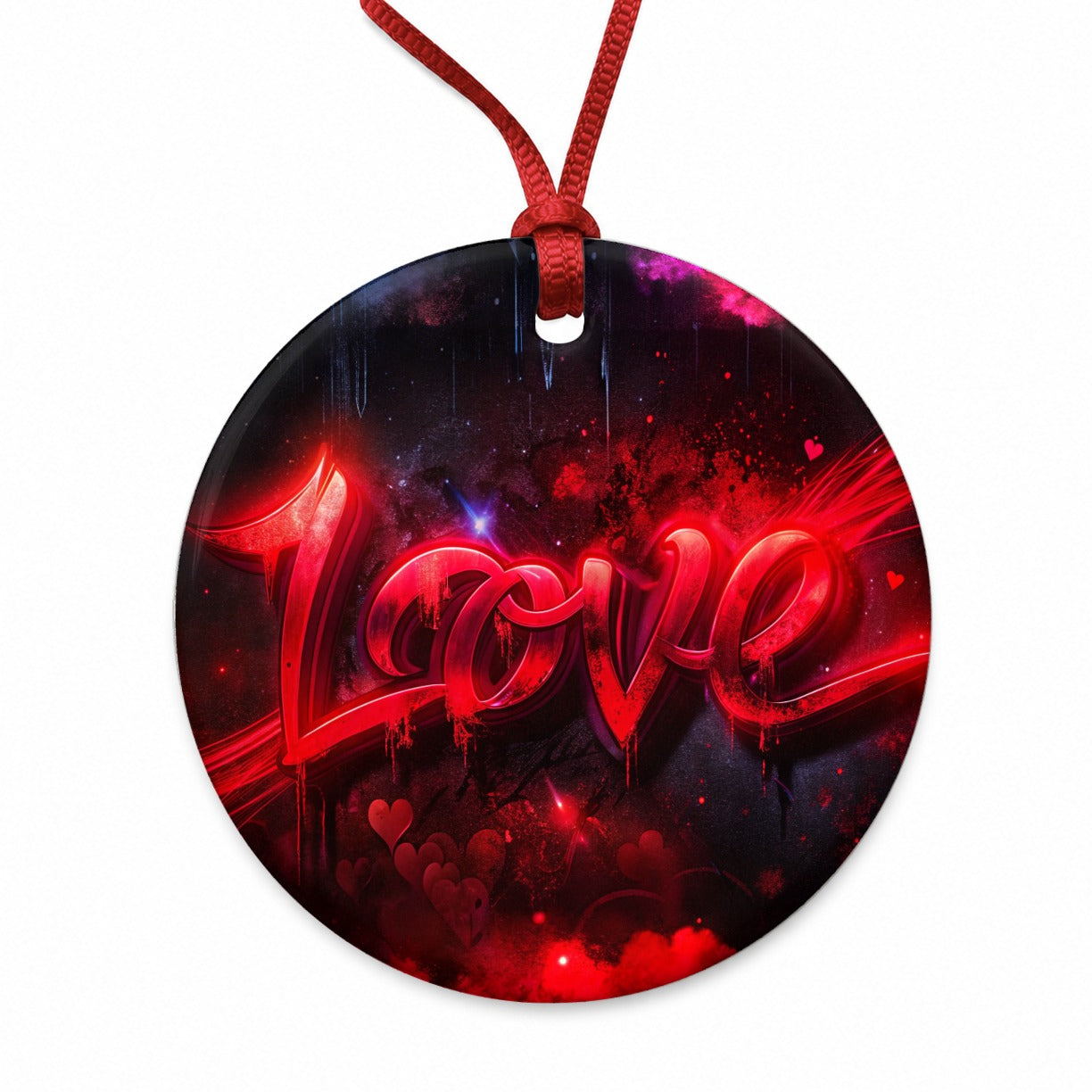 Love Red Graffiti Style Round Ceramic Holiday Christmas Tree Ornament