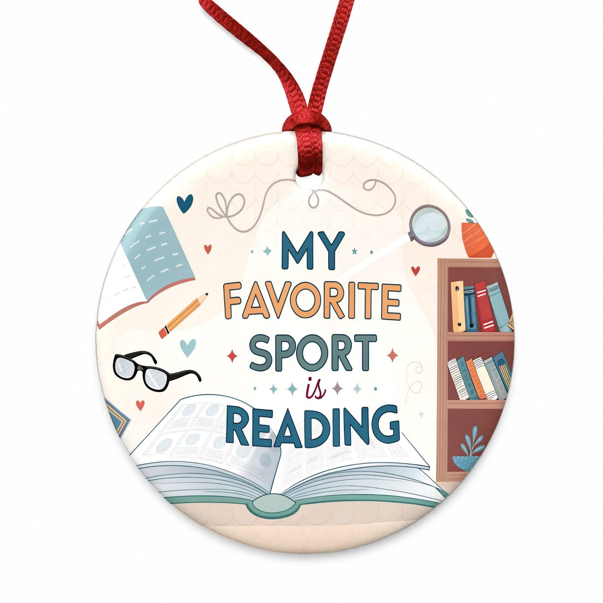 My Favorite Sport Is Reading Funny Round Ceramic Holiday Christmas Tree Ornament