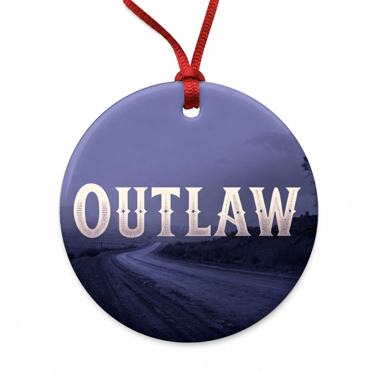 Outlaw Empty Highway Round Ceramic Holiday Christmas Tree Ornament