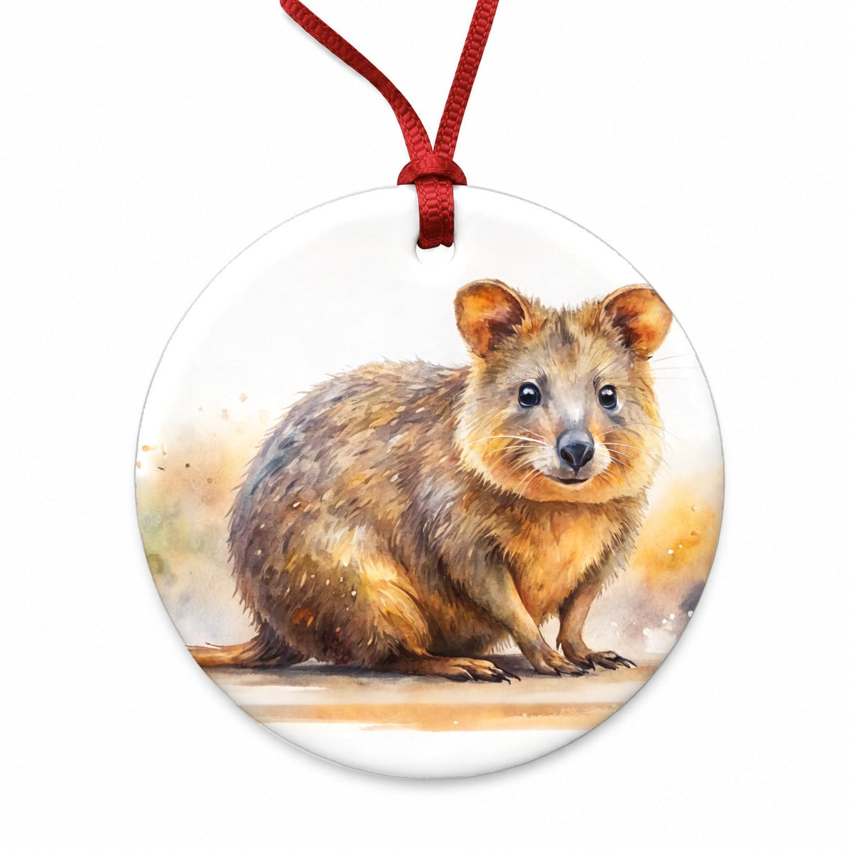 Quokka Watercolor Round Ceramic Holiday Christmas Tree Ornament