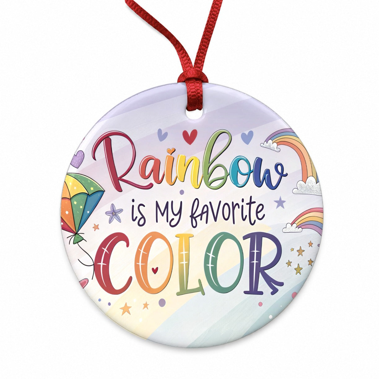 Rainbow Is My Favorite Color Gay Pride Round Ceramic Holiday Christmas Tree Ornament