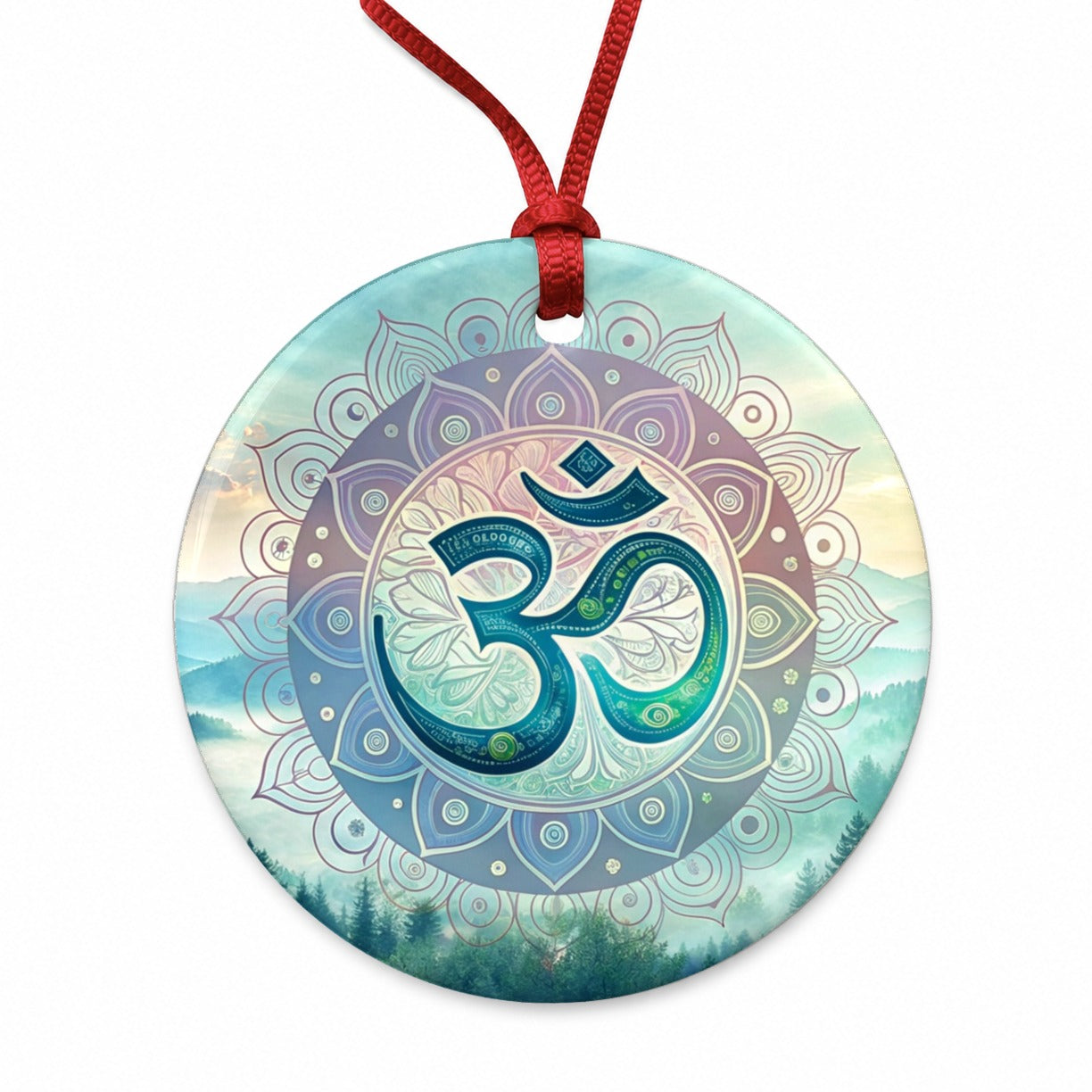 Yoga Om Aum Mandala Nature Symbol Round Ceramic Holiday Christmas Tree Ornament
