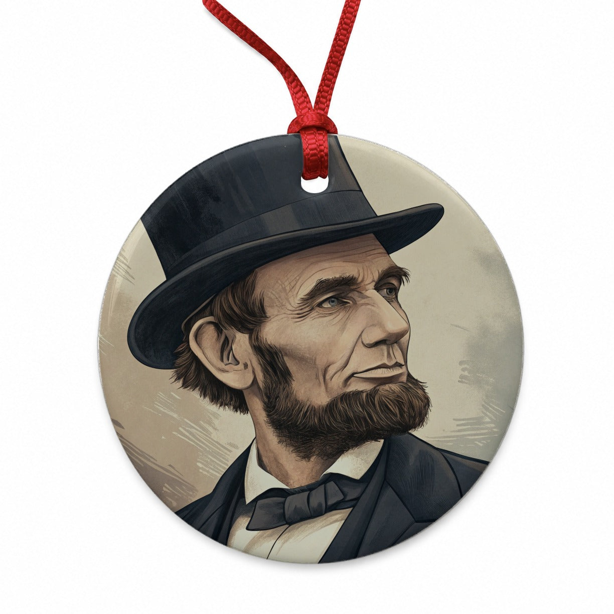 Abraham Lincoln Portrait Round Ceramic Holiday Christmas Tree Ornament