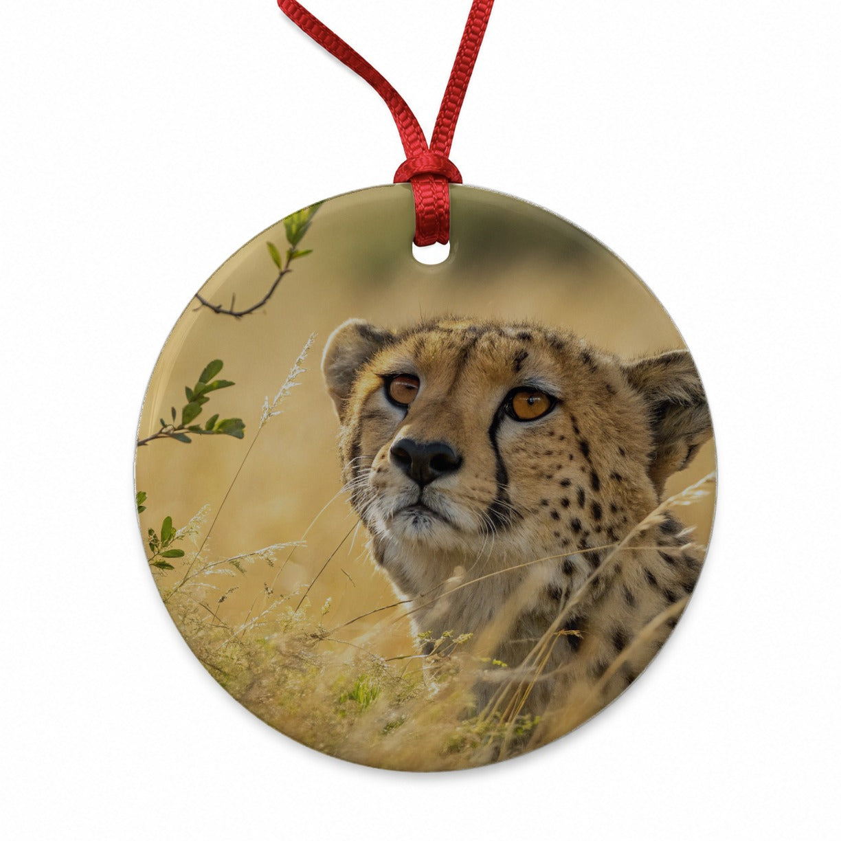 African Cheetah Safari Wildlife Round Ceramic Holiday Christmas Tree Ornament